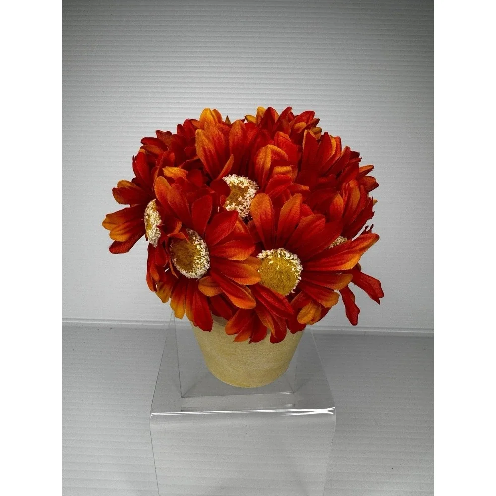 Artificial Orange Daisy Floral Arrangement In Decorative Pot Fall Autumn Decor